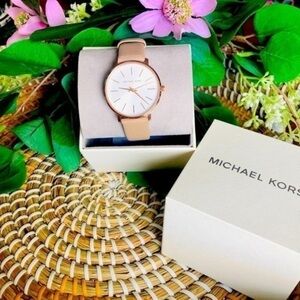 Michael Kors Rose Gold Leather Strap Watch 38mm Quartz NWT
